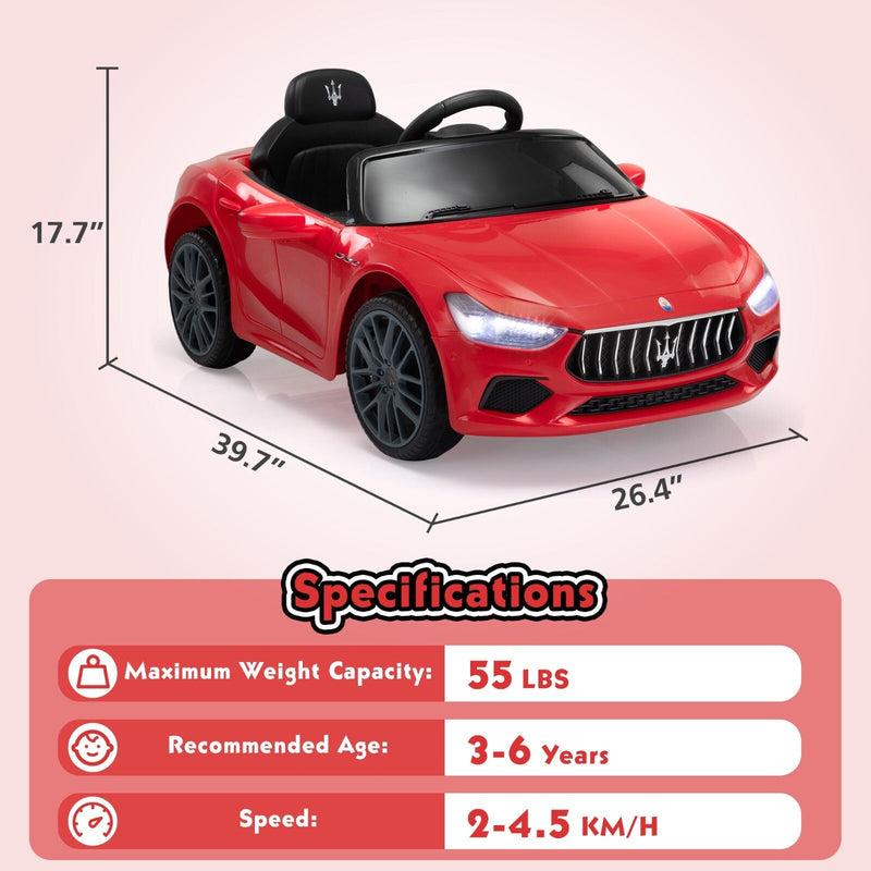 12V Licensed Maserati Ghibli Electric Ride-On Car Toy for Kids Boys and Girls