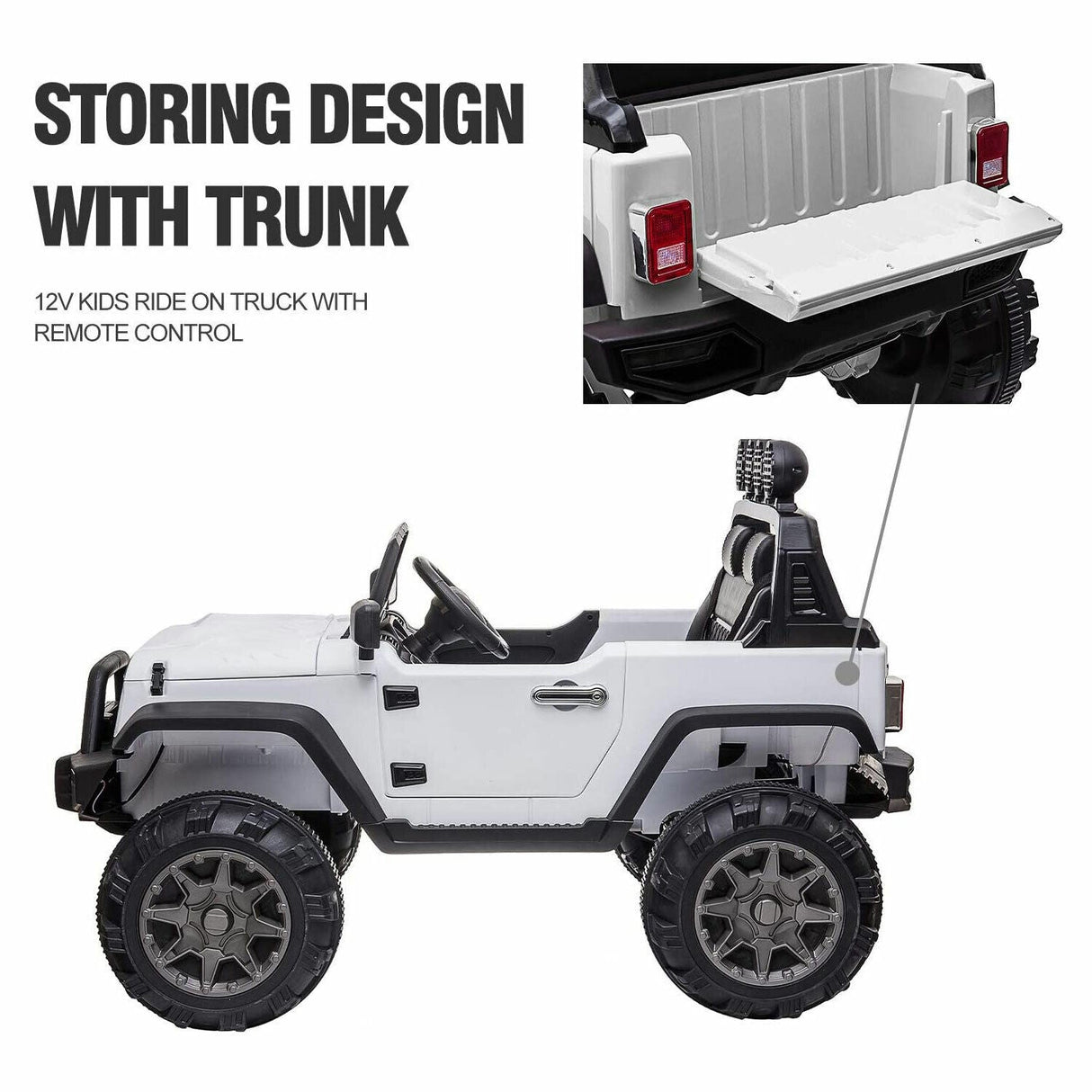 TOBBI 12V Kids Electric 2 Speed Open Top SUV Ride On Toy, White
