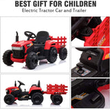 TOBBI 12V Kids Electric Ride On Toy Tractor with Trailer, Red