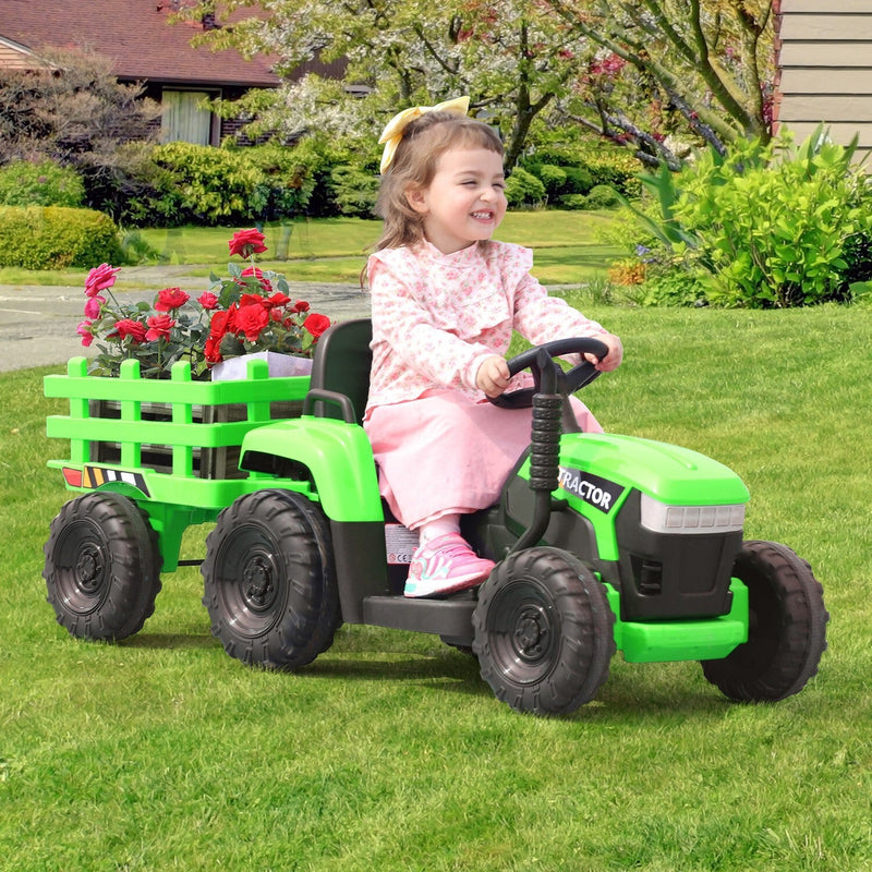 12V Battery-Powered Kids Electric Ride-On Tractor with Trailer Vehicle