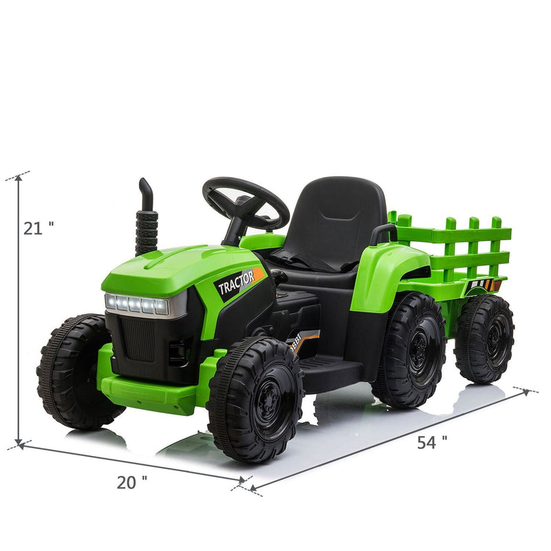 12V Battery-Powered Kids Electric Ride-On Tractor with Trailer Vehicle