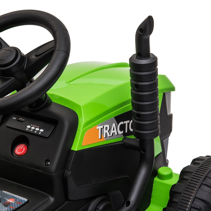 12V Battery-Powered Kids Electric Ride-On Tractor with Trailer Vehicle
