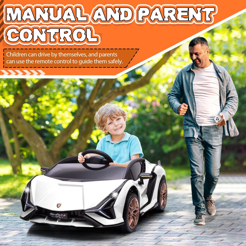 TOBBI 12V Kids Lamborghini Sian Ride-On Car with DIY Sticker Kit - Officially Licensed Electric Toy