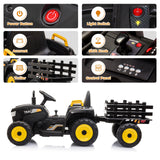 12V Electric Ride-On Kids Tractor with Battery Powered Toy Car and Trailer