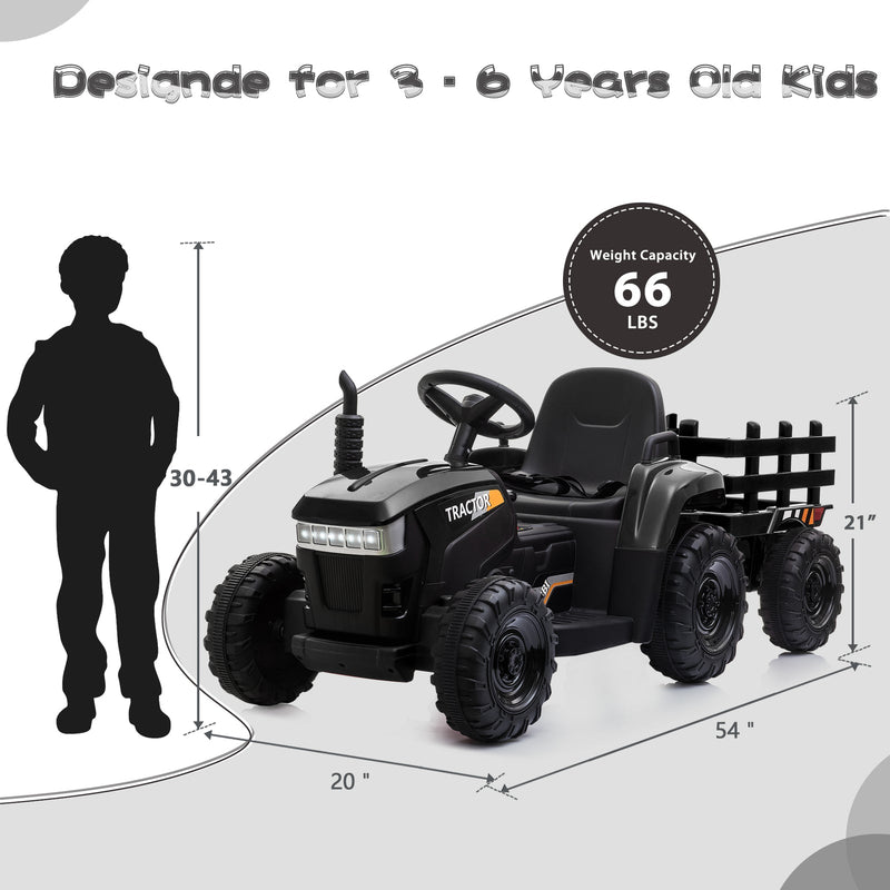 12V Electric Ride-On Kids Tractor with Battery Powered Toy Car and Trailer