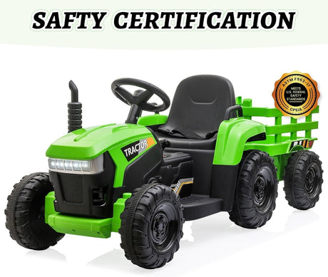 12V Battery-Powered Ride-On Tractor Toy with Trailer for Toddlers