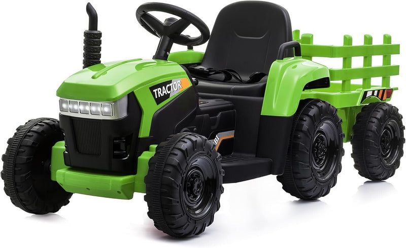 12V Battery-Powered Ride-On Tractor Toy with Trailer for Toddlers