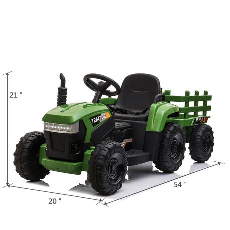 TOBBI 12V Kids Ride-On Tractor with Detachable Trailer and Illuminating Lights