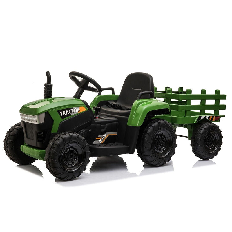 TOBBI 12V Kids Ride-On Tractor with Detachable Trailer and Illuminating Lights