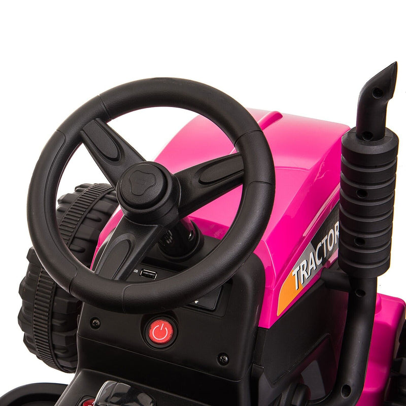 TOBBI 12V Kids Ride-On Tractor with Trailer and Dual Motors - Perfect Gift for Young Drivers