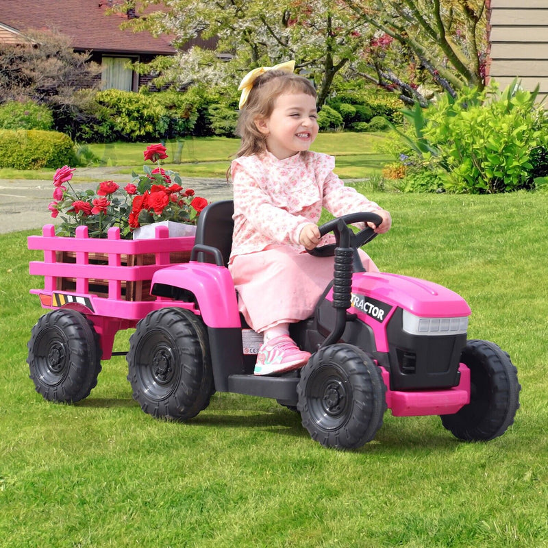 TOBBI 12V Kids Ride-On Tractor with Trailer and Dual Motors - Perfect Gift for Young Drivers