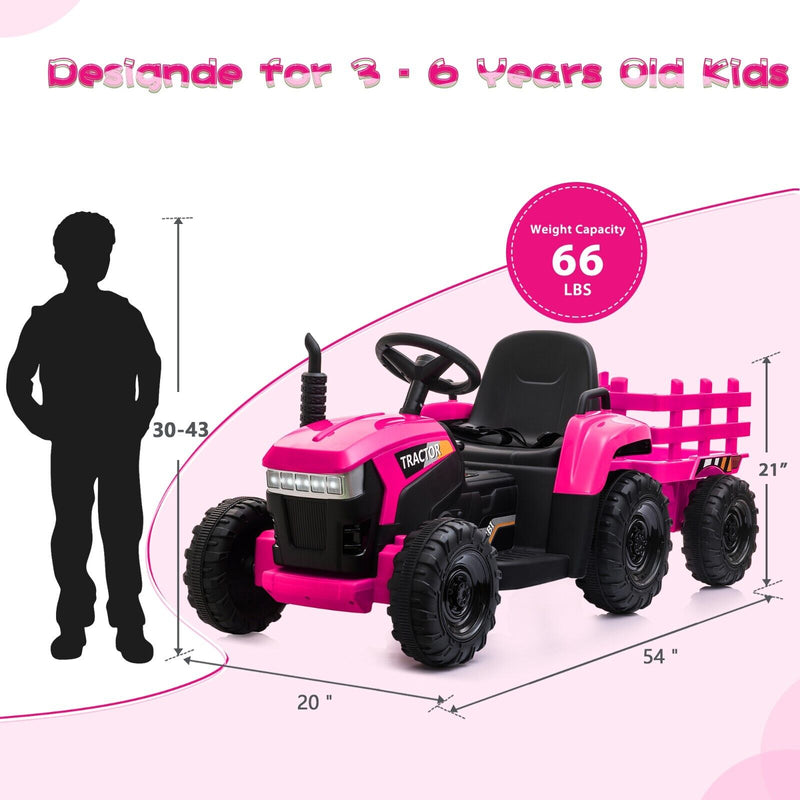 TOBBI 12V Electric Kids Tractor with Trailer and Dual Motors