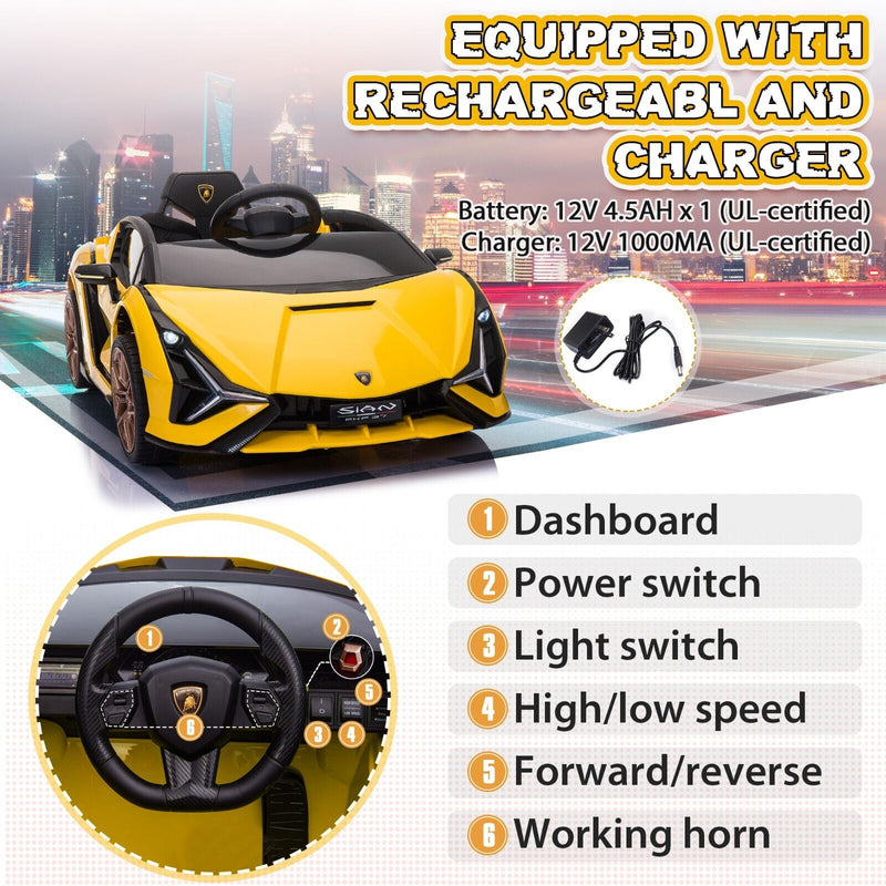 TOBBI 12V Lamborghini SIAN Electric Ride-On Car for Kids with 2.4G Remote Control