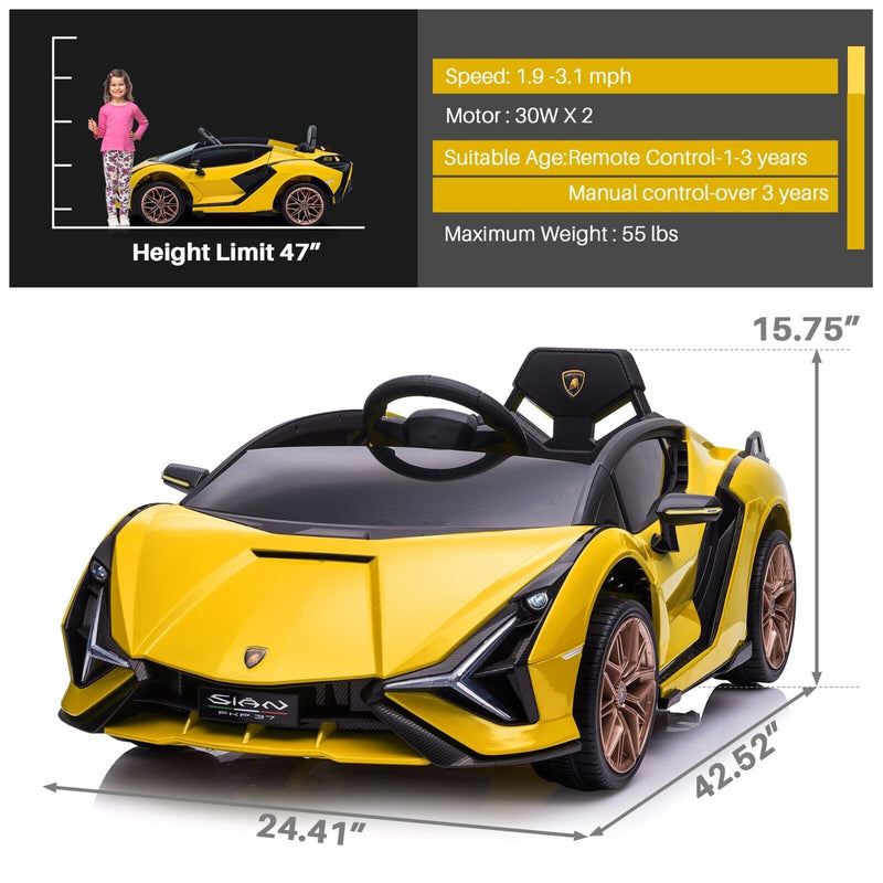 TOBBI 12V Lamborghini SIAN Electric Ride-On Car with Remote Control for Kids