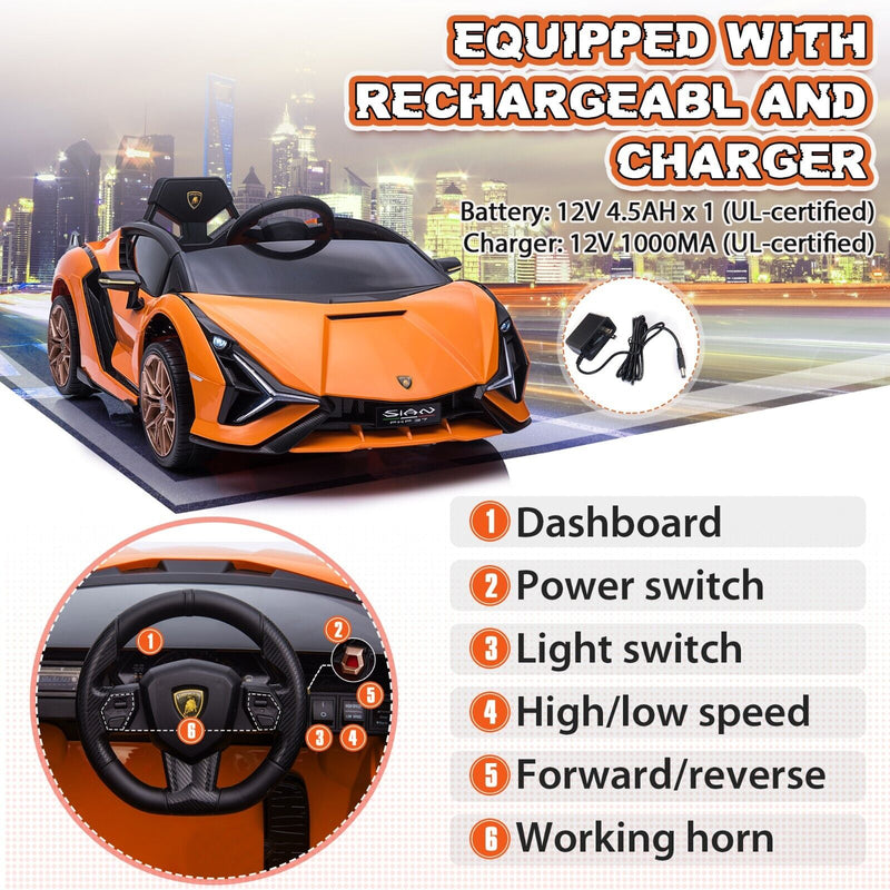TOBBI 12V Licensed Lamborghini Sian Battery Powered Ride On Car for Kids with Remote Control