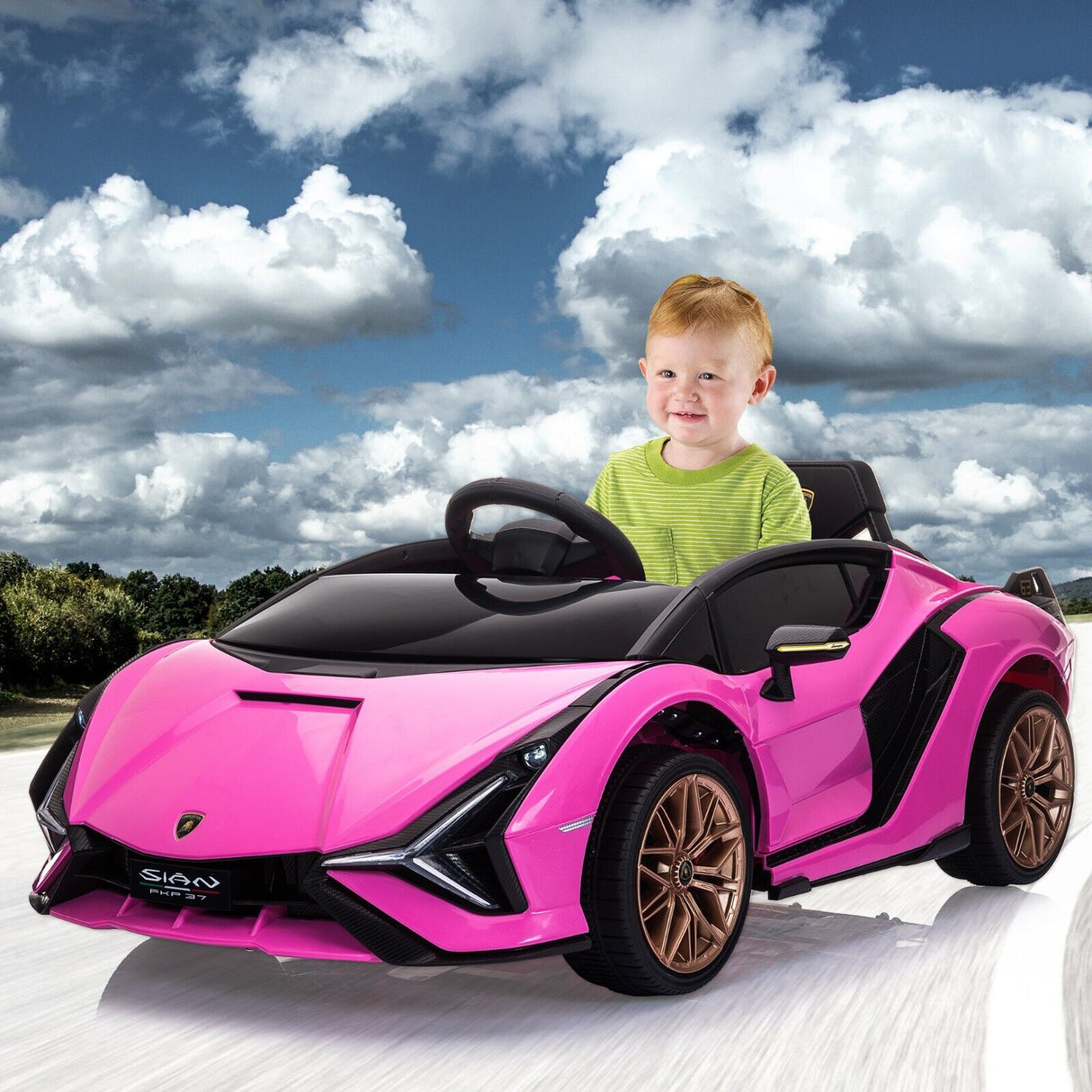 TOBBI 12V Pink Lamborghini SIAN Electric Ride-On Car for Kids with Remote Control