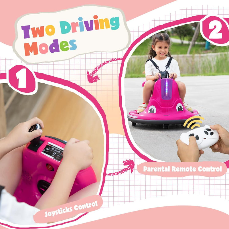 12V Electric Ride-On Bumper Car for Toddlers with 360-Degree Spin and Remote Control