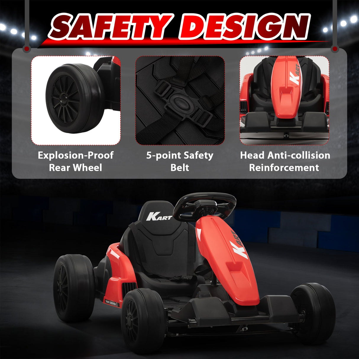 24V Kids Electric Drifting Go-Kart with Dual 85W Motors, 8mph Max Speed, and Built-in Music
