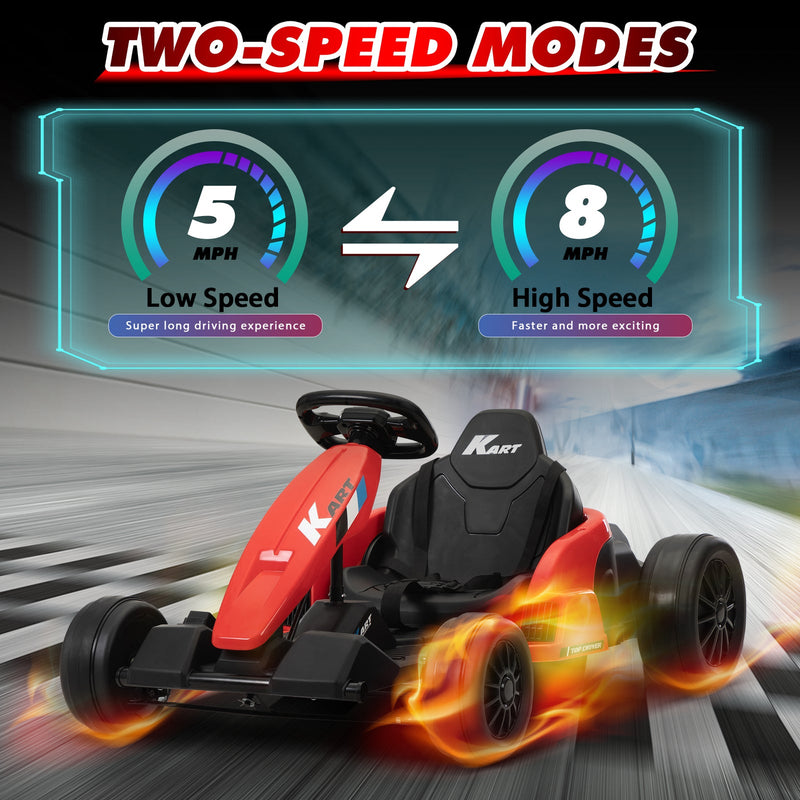 24V Kids Electric Drifting Go-Kart with Dual 85W Motors, 8mph Max Speed, and Built-in Music