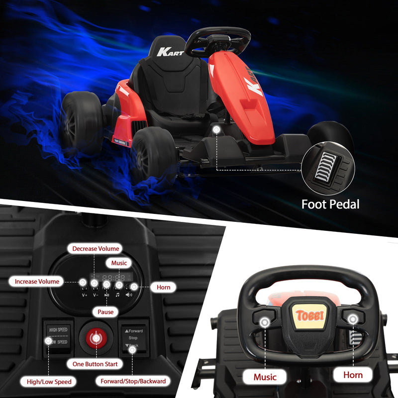 24V Kids Electric Drifting Go-Kart with Dual 85W Motors, 8mph Max Speed, and Built-in Music