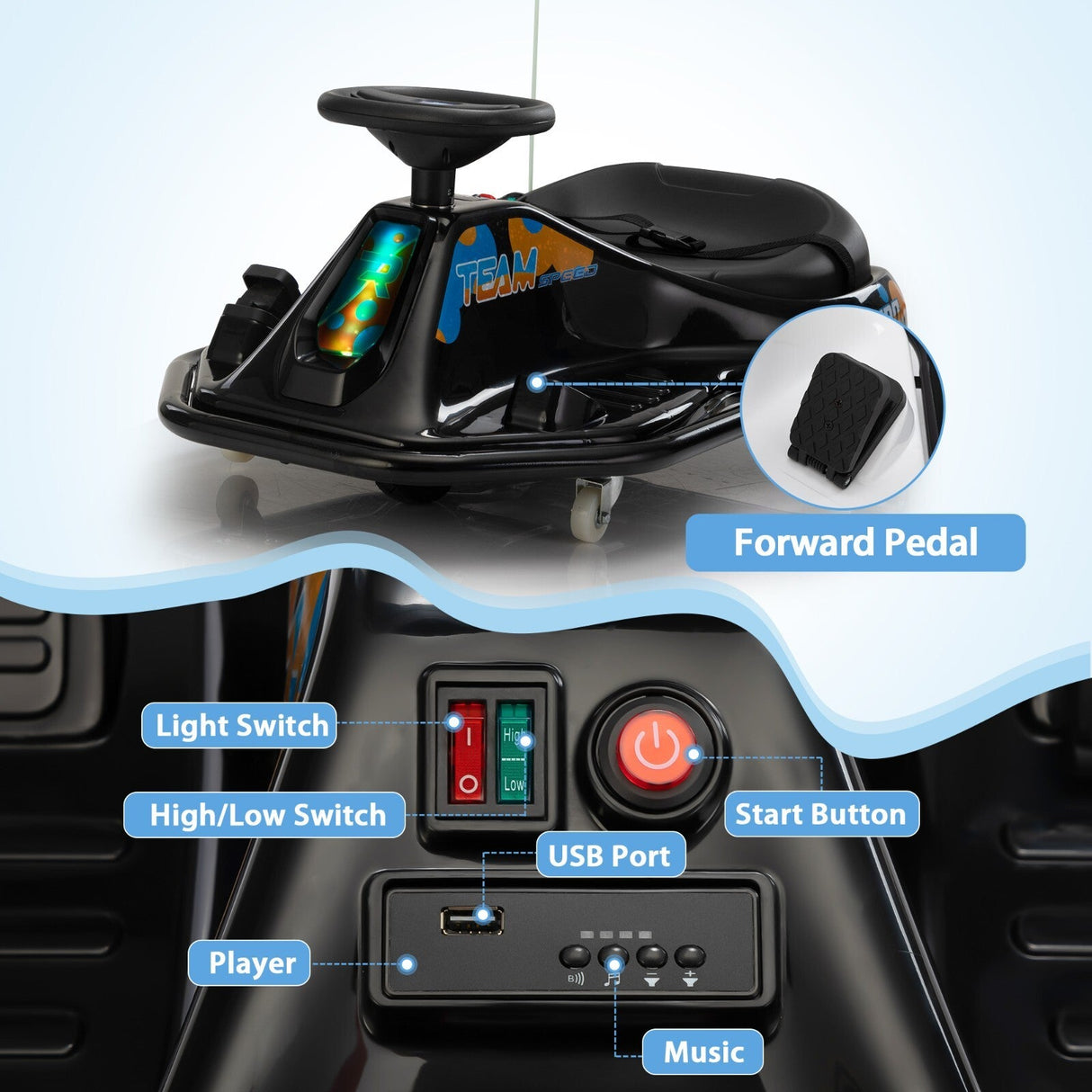 24V Electric Ride-On Drift Go-Kart Toy for Kids Ages 6-12