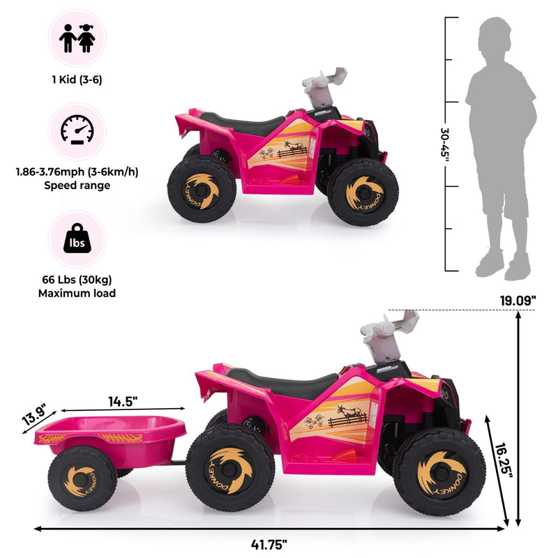 6V Kids Electric Ride-On ATV Tractor with 4 Wheels, Trailer, and Music