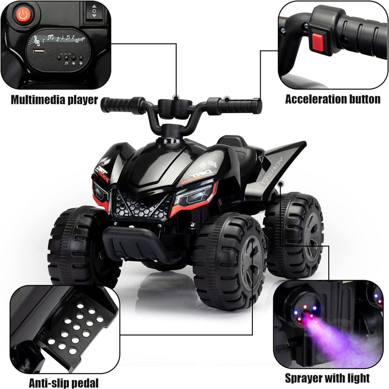 6V Battery-Powered Kids Electric Ride-On ATV Quad Car with Music and LED Lights