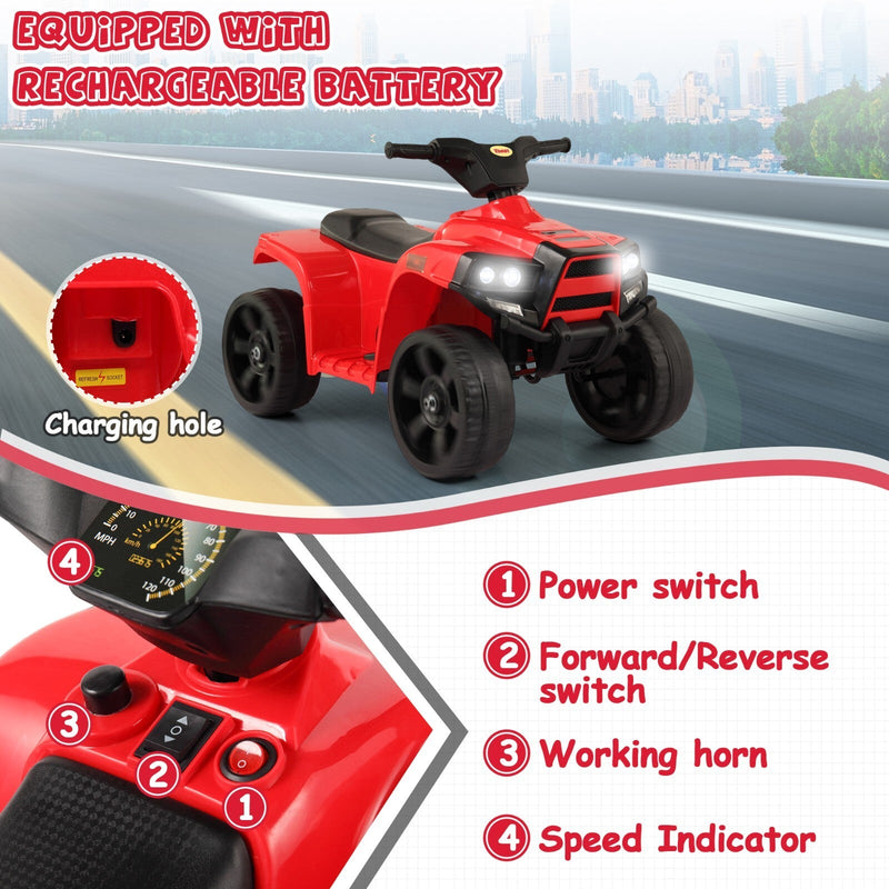 6V Electric Kids Ride-On ATV Quad 4-Wheeler Toy Car with LED Lights