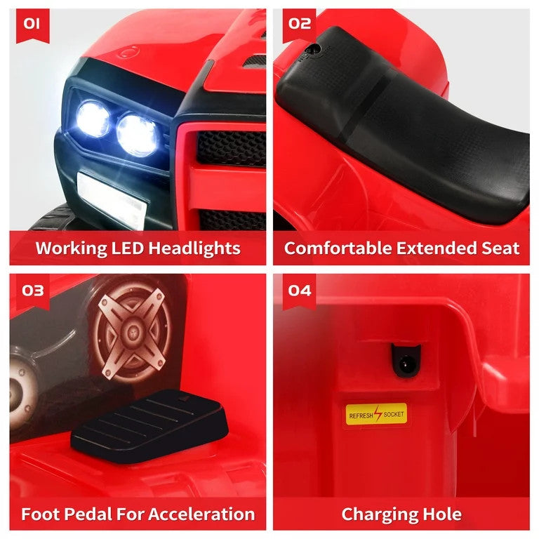 6V Electric Kids Ride-On ATV Quad 4-Wheeler Toy Car with LED Lights