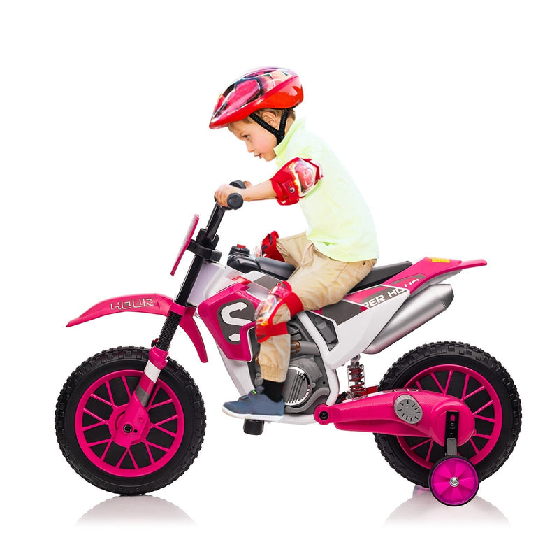 Electric 12V Kids Ride-On Dirt Bike Motorcycle with Training Wheels and 2 Speeds