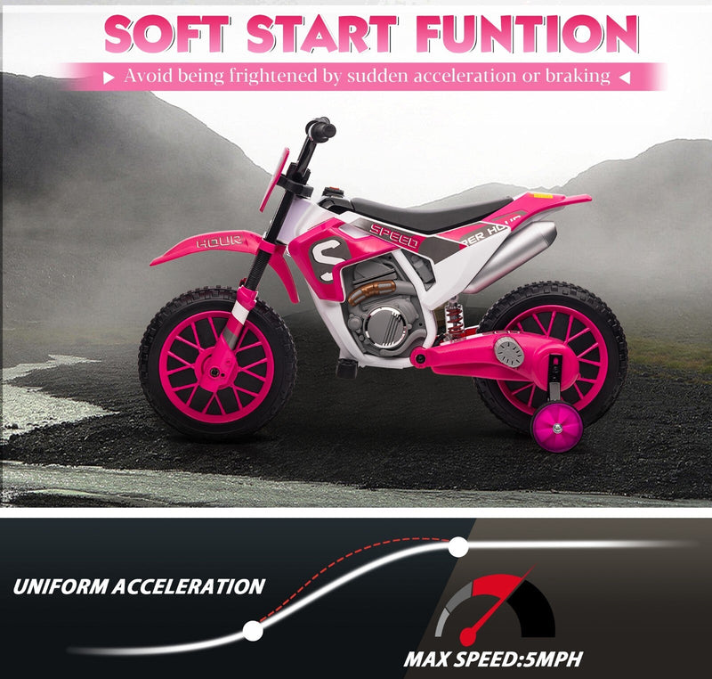 Electric 12V Kids Ride-On Dirt Bike Motorcycle with Training Wheels and 2 Speeds