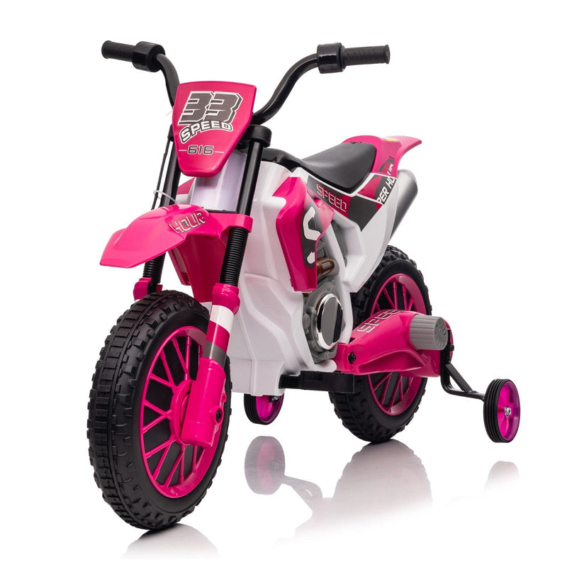 Electric 12V Kids Ride-On Dirt Bike Motorcycle with Training Wheels and 2 Speeds