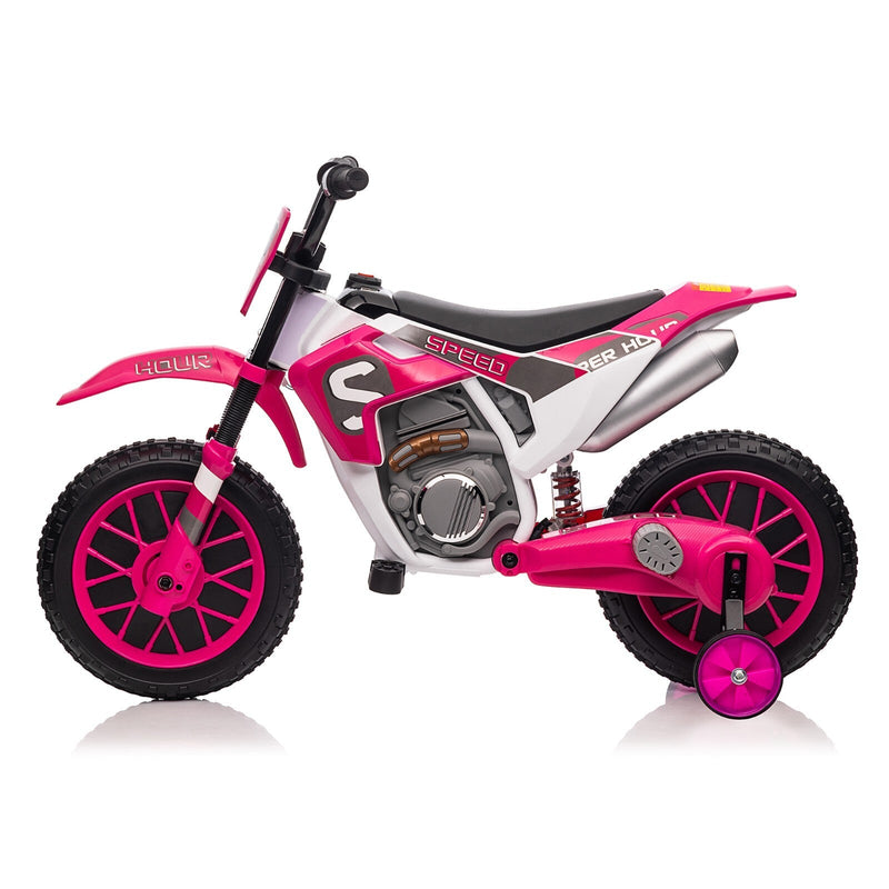 Electric 12V Kids Ride-On Dirt Bike Motorcycle with Training Wheels and 2 Speeds