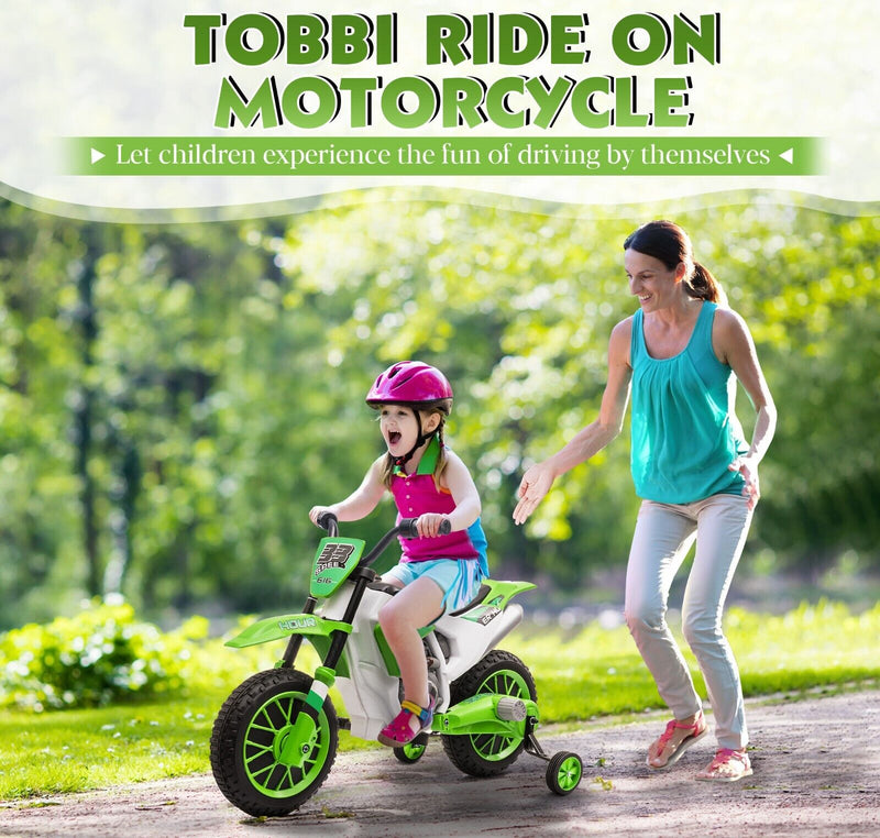 TOBBI Kids Electric Motorbike with Training Wheels - Fun and Safe Ride for Young Riders