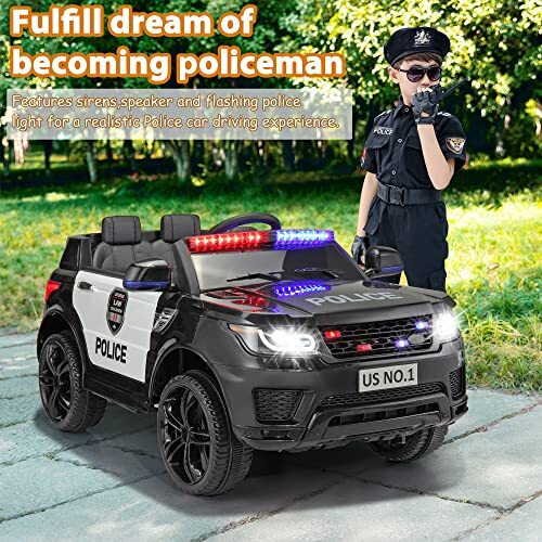 12V Battery-Powered Electric Police Ride-On Car for Kids