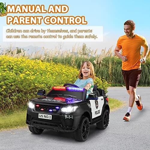 12V Battery-Powered Electric Police Ride-On Car for Kids