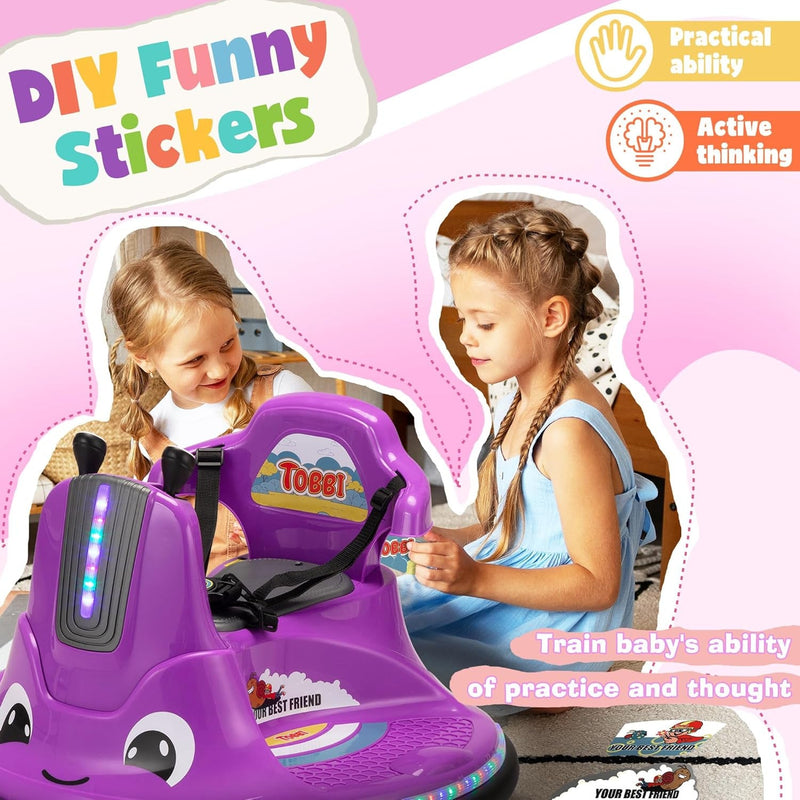 12V Purple Snail Bumper Ride-On Car with Remote Control and DIY Stickers