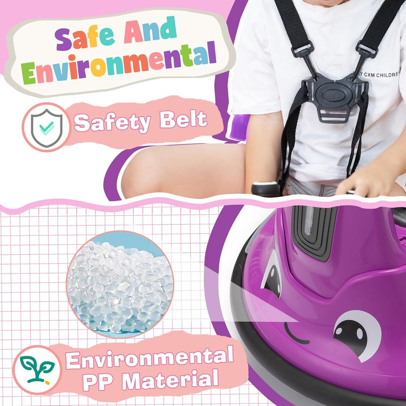 12V Purple Snail Bumper Ride-On Car with Remote Control and DIY Stickers