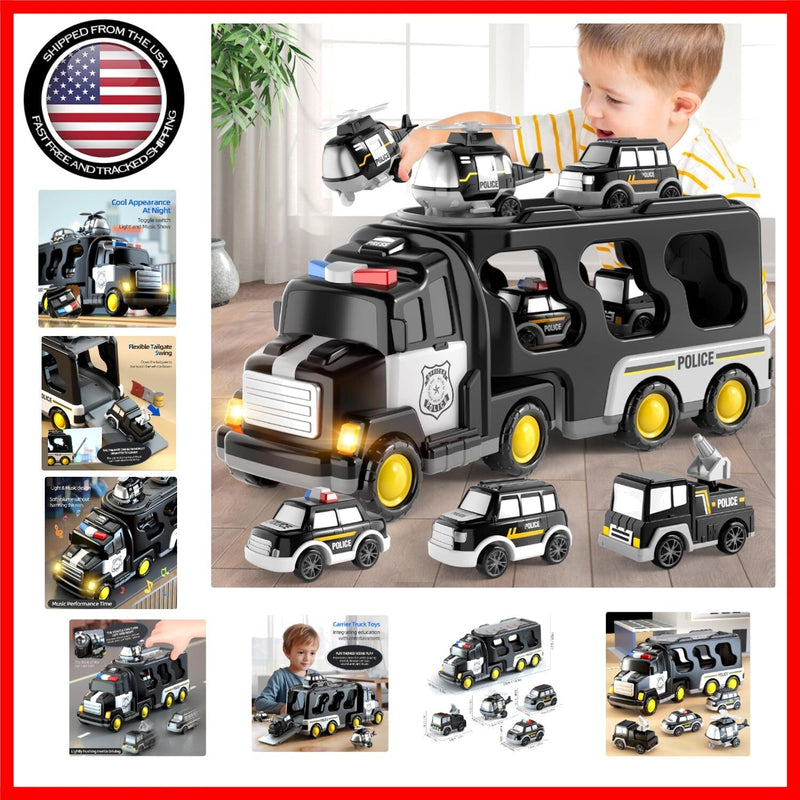 5-in-1 Police Truck Playset for Toddlers with Light and Sound Features