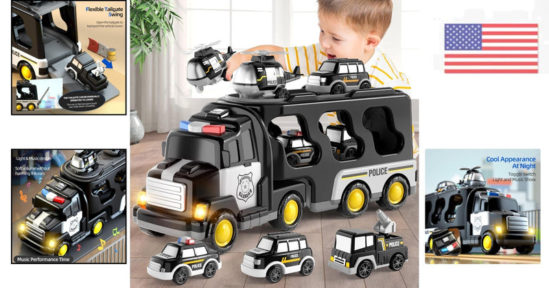 5-in-1 Police Truck Playset for Toddlers with Light and Sound Features