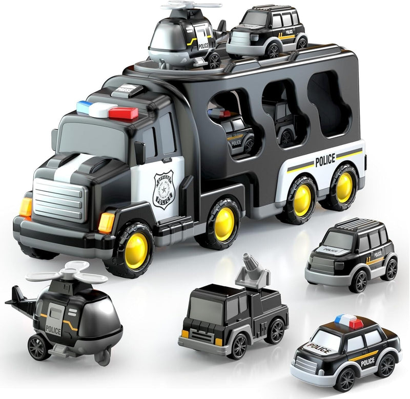 5-in-1 Police Truck Playset for Toddlers with Light and Sound Features