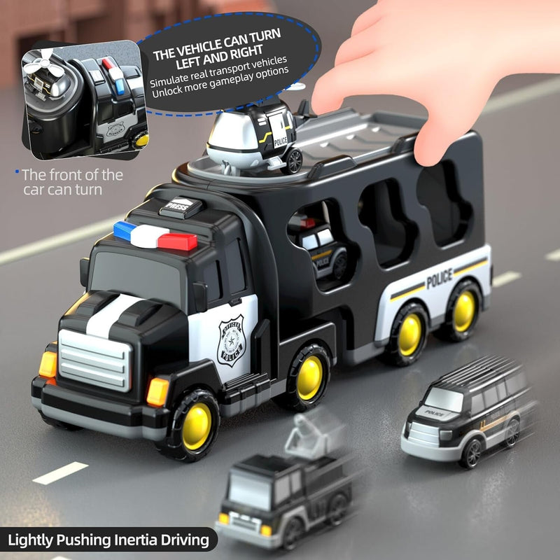 5-in-1 Police Truck Playset for Toddlers with Light and Sound Features