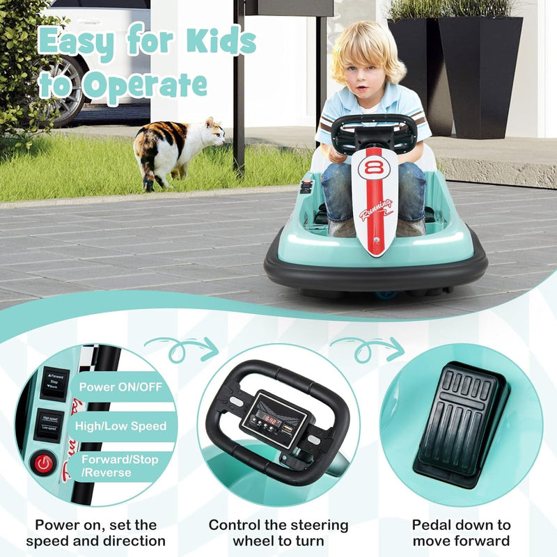 Battery-Powered Toddler Ride-On Bumper Car with Steering Wheel and Bumping Feature