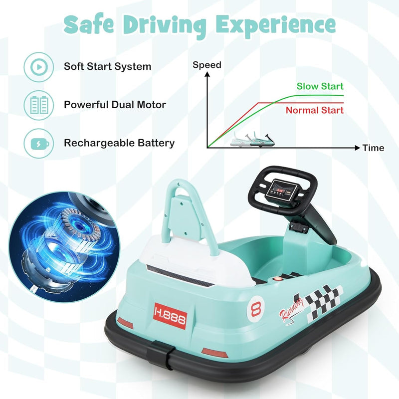 Battery-Powered Toddler Ride-On Bumper Car with Steering Wheel and Bumping Feature