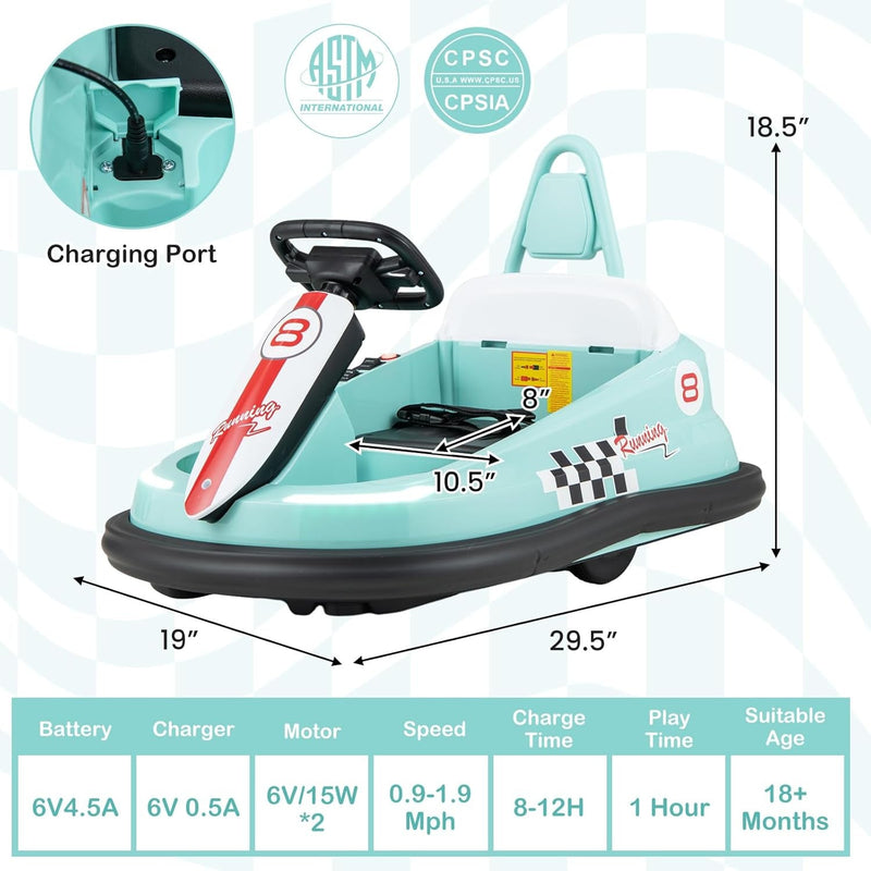 Battery-Powered Toddler Ride-On Bumper Car with Steering Wheel and Bumping Feature