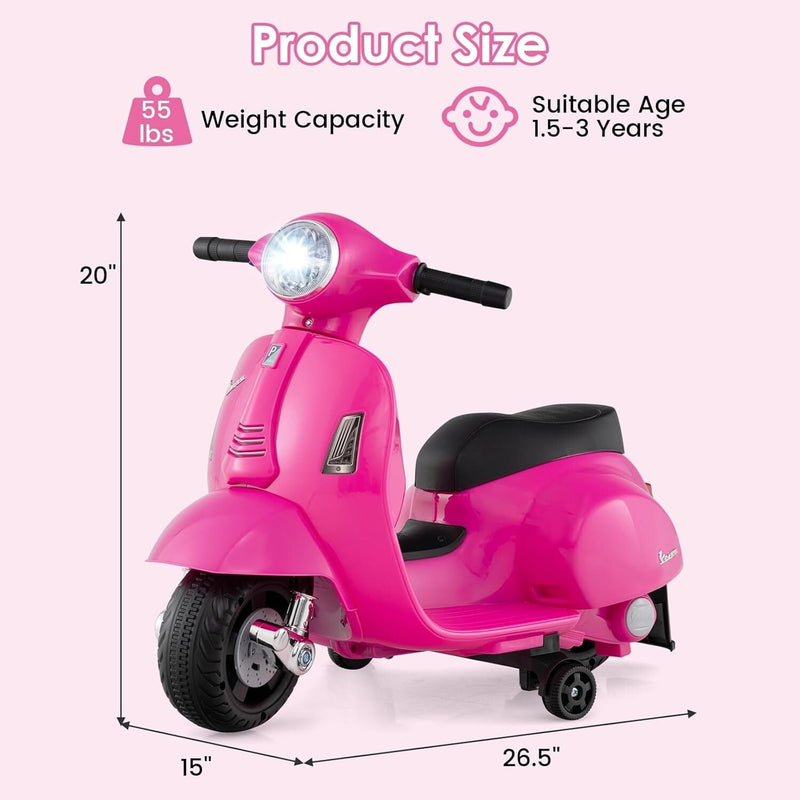 Licensed Vespa Toddler Ride-On Motorcycle with Training Wheels