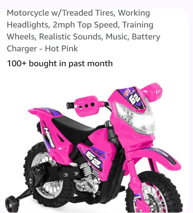 Pink Toddler Ride-On Motorcycle Toy