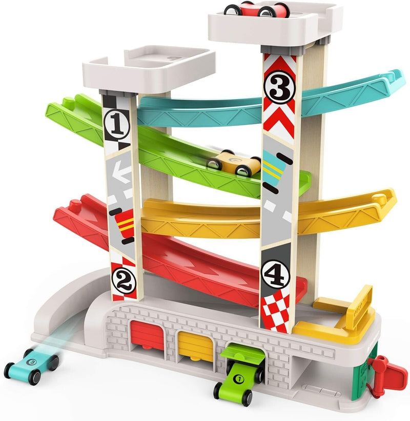 Toddler Race Track Set with Four Cars Promotes Cooperative Play and Learning