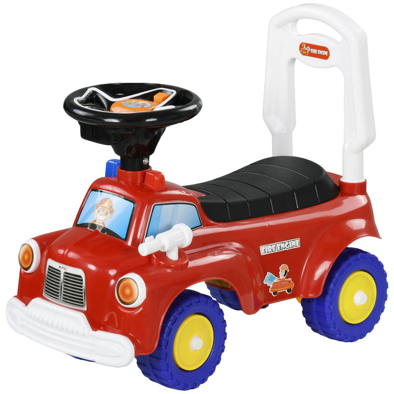 Toddler Ride-On Fire Truck with Music, Horn, and Under-Seat Storage in Red