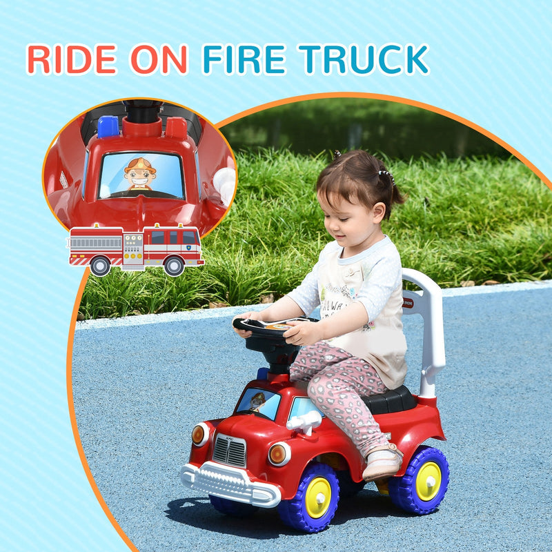 Toddler Ride-On Fire Truck with Music, Horn, and Under-Seat Storage in Red